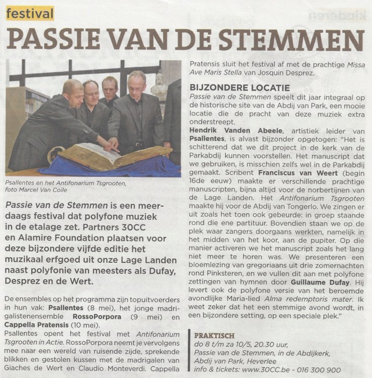 Uit in Leuven Psallentes op Passie van de Stemmen Hendrik Vanden Abeele